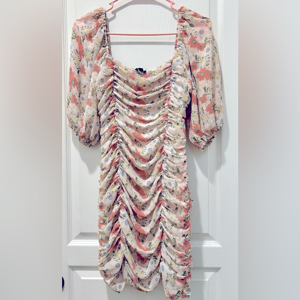 Lucy Paris Puff Sleeve Venetian Drape Ruched Flor… - image 2